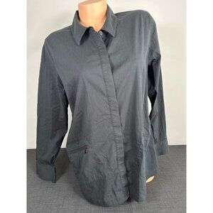 Soft Surroundings Large Women Top Button Black Long Sleeve Zip Pockets Lagenlook